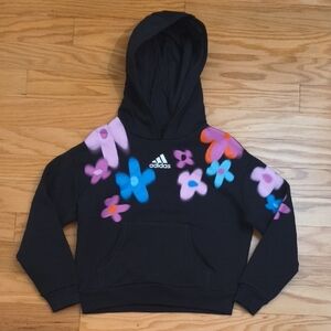Adidas Black Logo Hoodie w/ Floral Accents Size 7/8 EUC
